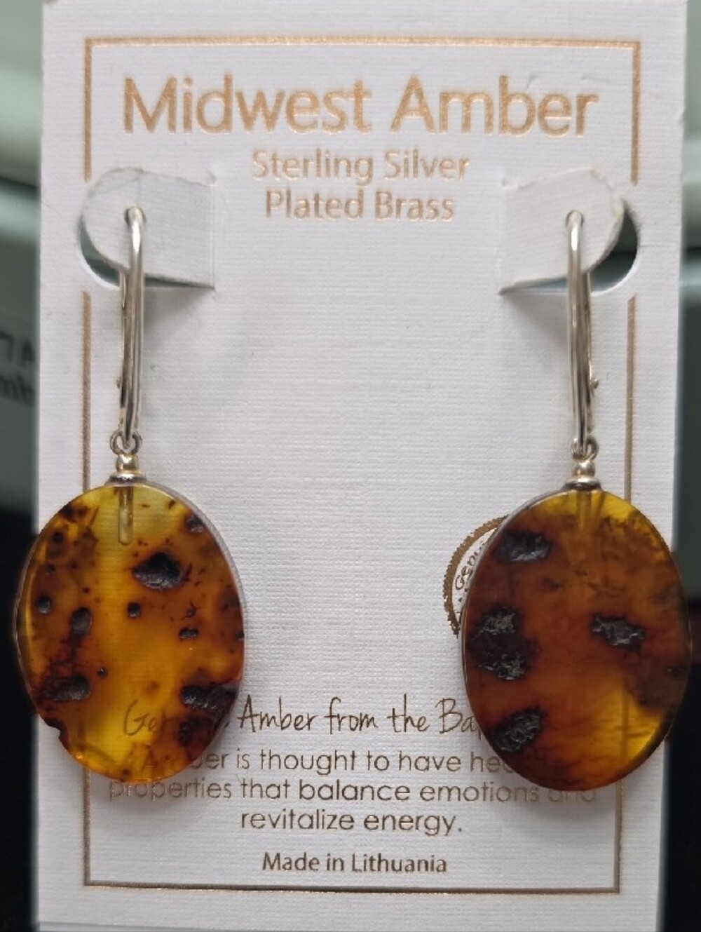 Sterling Silver Honey Brown Amber Drop Earrings